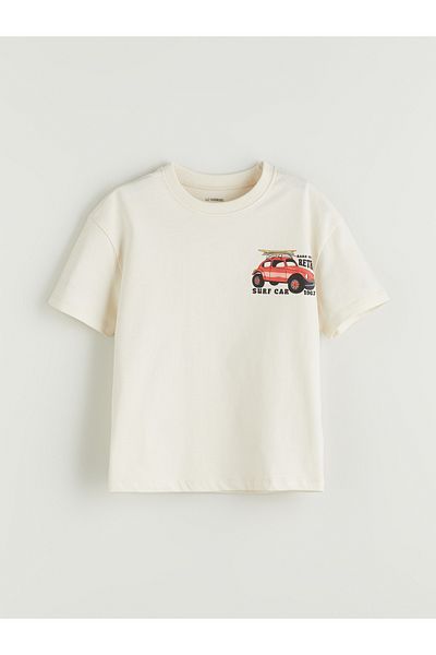 LC Waikiki Jungen-T-Shirt mit Rundhalsausschnitt und Auto-Aufdruck