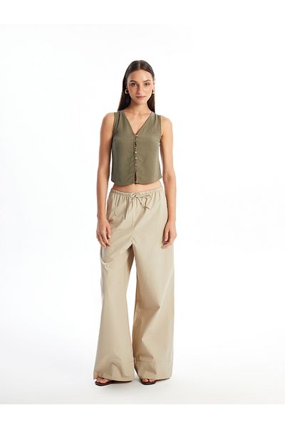 LC Waikiki Straight Wide Leg Women's Trousers with Elastic Waist