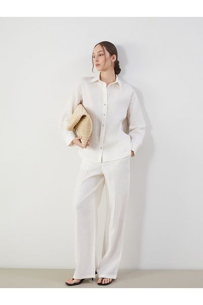 LC Waikiki Plain Linen Women's Trousers with Elastic Waist