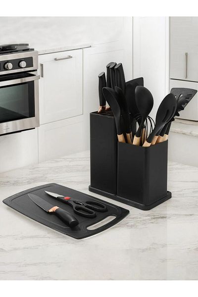 LAC LAICHY 19-Piece Stainless Steel Kitchen Knife And Silicone Spoon Cooking Set,Black