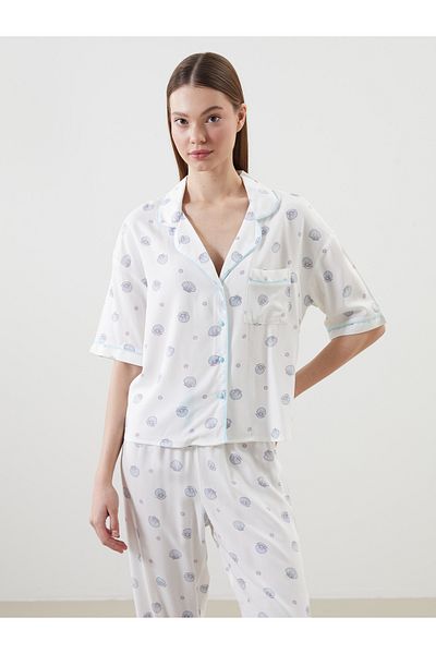 LC Waikiki Damen-Pyjama-Set mit Hemdkragen-Aufdruck