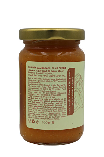 Sade Organik Organik Bal Kabağı-Elma Püresi 100gr (4+ay)