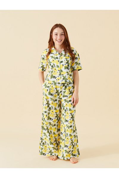 LC Waikiki Set de pijamale pentru femei cu guler cămașă florală