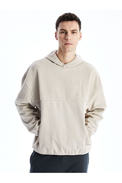 LC Waikiki Γκρι μακρυμάνικο με τύπωμα Fleece ανδρικό φούτερ με κουκούλα