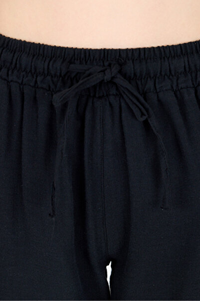 Rays Siyah Müslin %100 Pamuk Beli Lastikli Pantolon 8055A