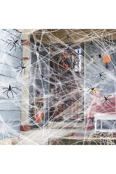 Aicharynic Spider web set with 60 Aicharynic spiders, artificial cotton, white, 200 g