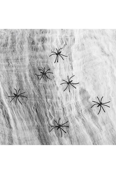 Anguxer Set of 2 webs and 40 spiders for Halloween Anguxer, cotton/plastic, white/black