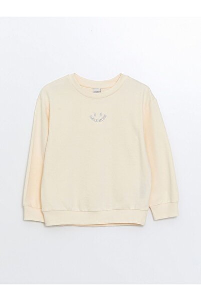 LC Waikiki Hanorac pentru fete, bej, cu guler rotund, brodat, cu mânecă lungă