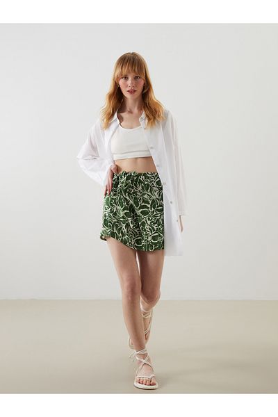 LC Waikiki Women's Beach Shorts Skirt with Tie Waist Pattern