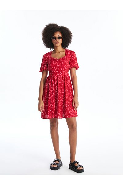 LC Waikiki Heart Collar Polka Dot Short Sleeve Women's Dress