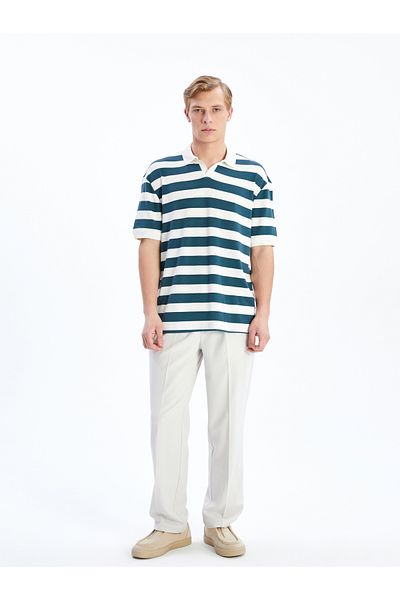 LC Waikiki Ανδρικό μπλουζάκι Polo Collar ριγέ χτενισμένο βαμβακερό