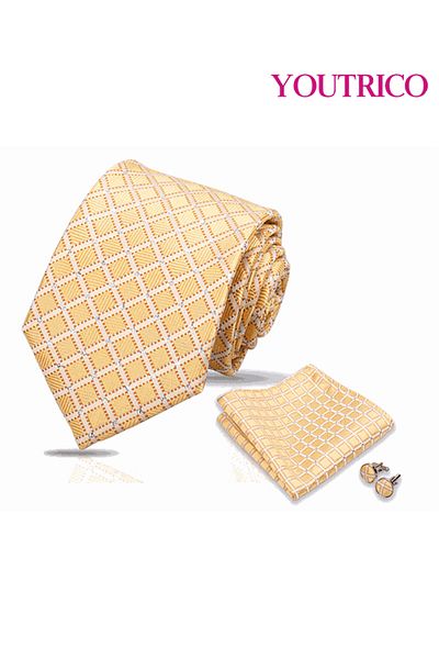 Youtrico Tie,Handkerchief and cufflinks Set-Artisanal Business 3PCS Handmade Formal Hanky Suit