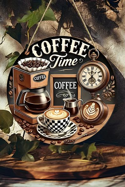 kutuTR ☕   Coffee Time Written Mdf Door Panel – 20 cm |   Vintage Coffee Corner Decor 🕰️ 🍫   K S002