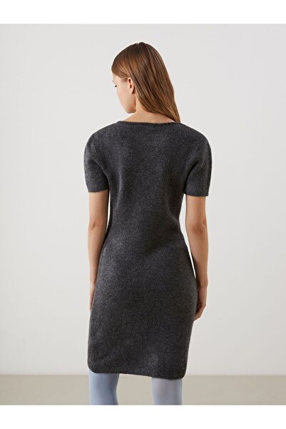 LC Waikiki Anthracite Crew Neck Women's Knitwear Dress