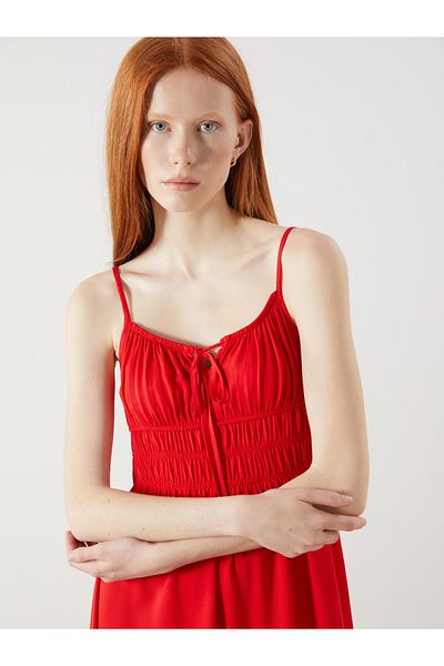LC Waikiki Tie-Up Neckline Suspender Gathered Dress