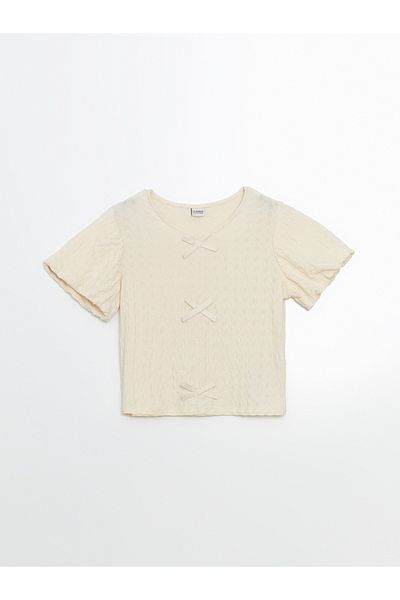 LC Waikiki Crew Neck Bow Detailed Girl's Blouse and Skirt