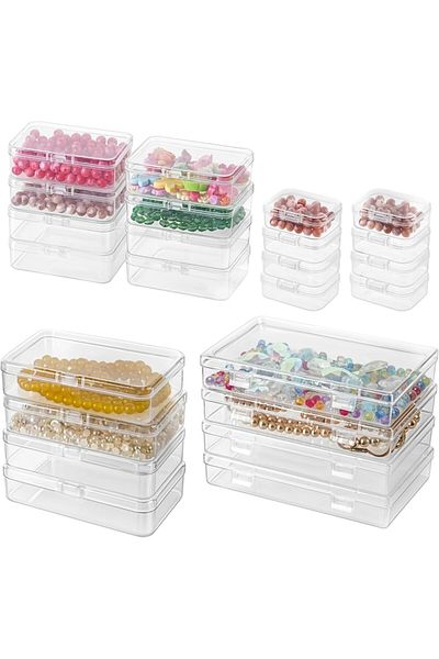 OEM Set 24 plastic storage boxes with lids, stackable, 4 sizes