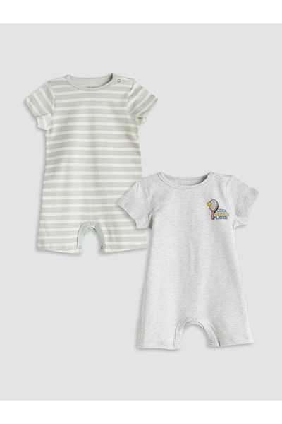 LC Waikiki Crew Neck Baby Boy Combed Cotton Jumpsuit 2-Pack