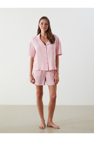 LC Waikiki Pyjama-Set für Damen mit Hemdkragen und Struktur und Shorts