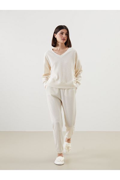 LC Waikiki Strukturierte Jogger-Pyjamahose für Damen mit elastischem Bund