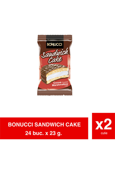 Bonucci Κέικ σάντουιτς – Κέικ βανίλιας, γλάσο κακάο, κρέμα marshmallow 23γρ x 24 x 2