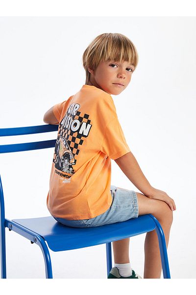LC Waikiki Orange Crew Neck Printed Boy's T-Shirt