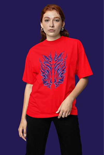ArtYus Unisex Men/Women Blue Flames Printed Color Printed Oversize 100% Cotton T-Shirt