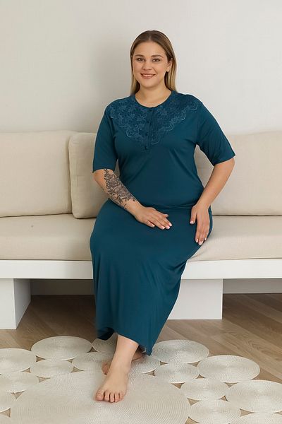 ERDENİZ TEKSTİL Lace Collar Button Plus Size Solid Color Mother Nightgown