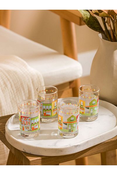 LC Waikiki Mixed Printed Glass Cup Set of 4 125 ml