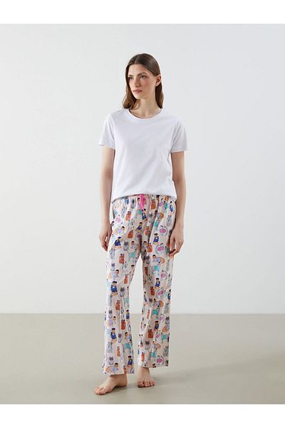 LC Waikiki Creați-vă stilul din magazinul UZG |   Pantaloni de pijama de damă cu model roz cu talie elastică