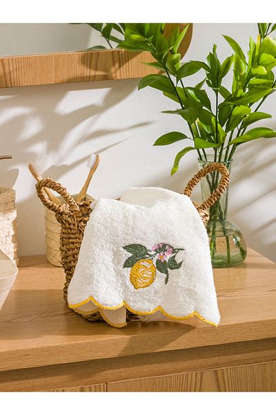 LC Waikiki Ecru Lemon Embroidered Cotton Face Towel 50X80 cm