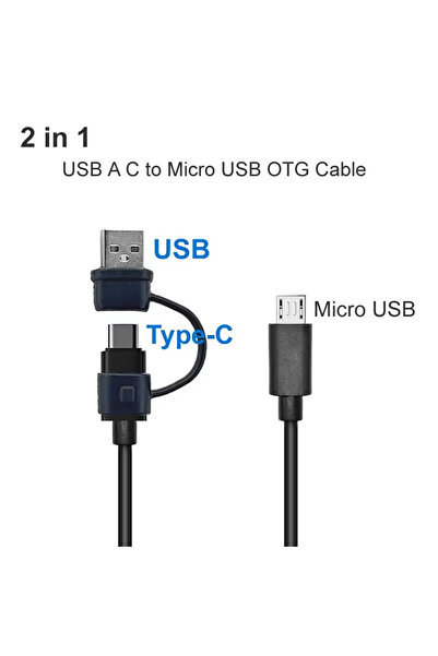 Choice كابل محول شاحن OTG من النوع C USB-C إلى Micro USB ذكر 2 في 1 أسود بطول...