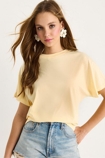 Bianco Lucci Women's Organic Cotton Regular Fit Crew Neck Basic Short Sleeve T-Shirt 60602048