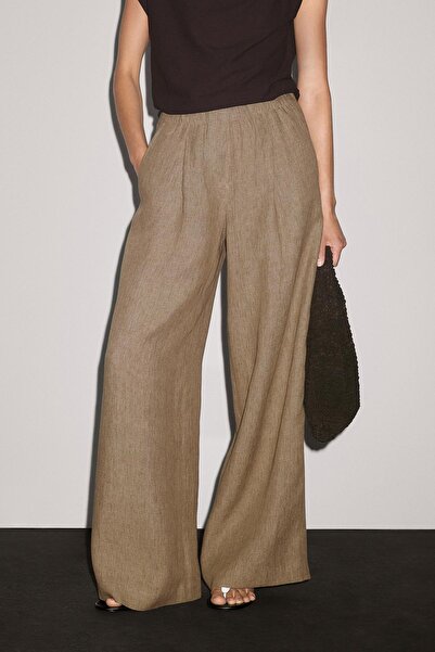 Massimo Dutti Dökümlü %100 keten pantolon