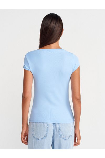 Dilvin 31855 Boat Neck T-Shirt-Blue
