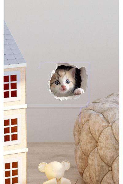 Sim Tasarım - Broken Wall Kitten Decorative Wall Sticker on the Socket