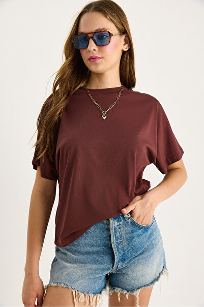 Bianco Lucci Women's Organic Cotton Regular Fit Crew Neck Basic Short Sleeve T-Shirt 60602048