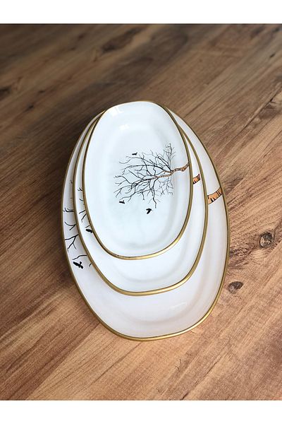 B&M Presentation Tree Patterned Boat Plate Set of 3