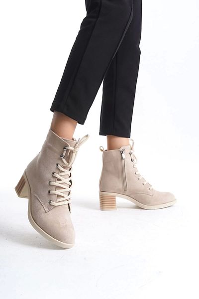 Joy Ayakkabı Lena Lace Up Ορθοπεδική Σόλα με φερμουάρ Γυναικείες Μπότες Suede Stt - Ten