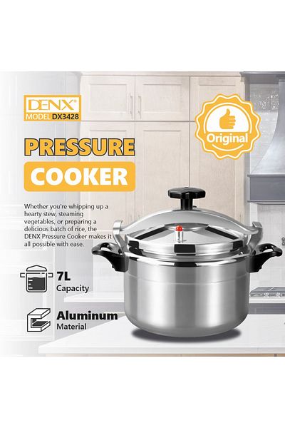 Denx قدر ضغط ألومنيوم فضي سعة 7 لتر، DX3428