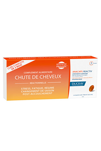 Ducray Pachet 3 x Ducray Anacaps Reactiv Capsule pentru Tratamentul Părului și Unghiilor, 30 buc.
