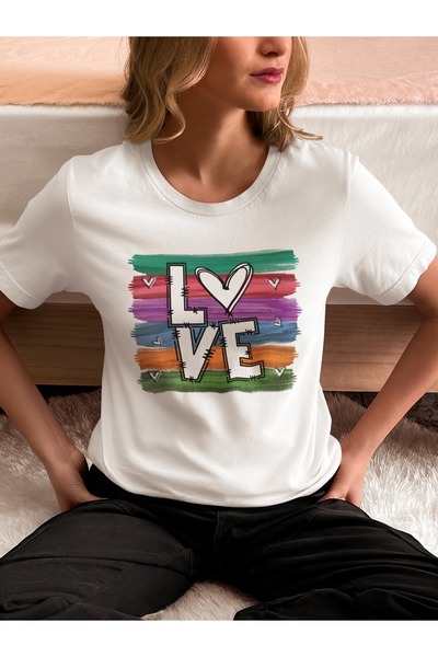 ArtYus تي شيرت للجنسين للرجال/النساء مطبوع عليه LOVE ملون كبير الحجم مصنوع من...