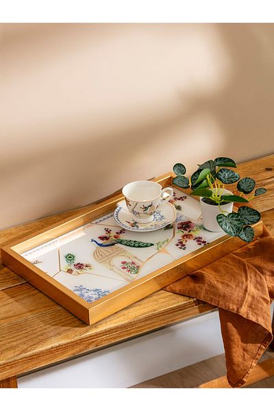 LC Waikiki Mixed Printed Decorative Glass Tray 24X39 cm