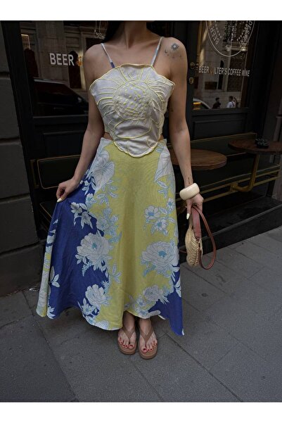 Rabury Butik Keten Nakış Detay Keten Elbise