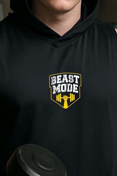 BESSA Men's Beast Mode Printed Black Oversize Crew Neck Cotton Hooded Sleeveless Athlete Tank Top/Tshirt