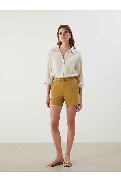 LC Waikiki Black Waist Belted Pleated Women's Shorts