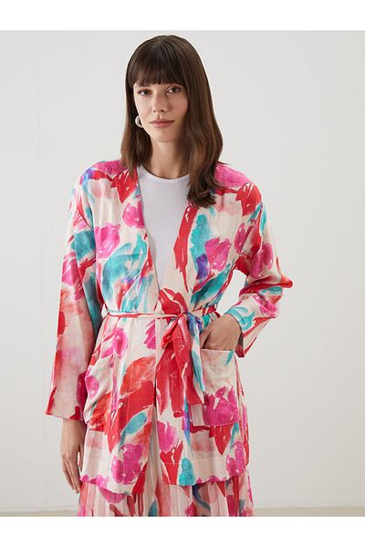 LC Waikiki Green Shawl Collar Patterned Oversize Women's Kimono