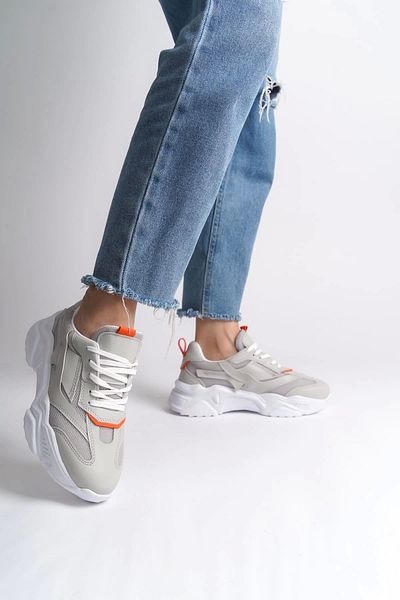 Joy Ayakkabı TOKYO Pantofi sport de damă cu talpă ortopedică cu șireturi TBT - gri/orange