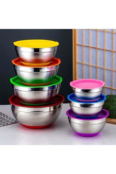 Generic Stainless Steel Mixing Bowls Set of 5 Metal Nesting Bowls with Colorful Airtight Lids Measurement Ma
