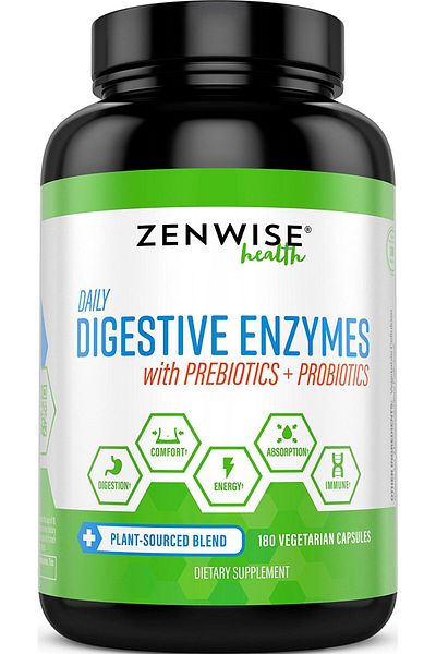 Zenwise Health Digestive Enzymes Plus Prebiotics and Probiotics, Bloating, 180 Capsules